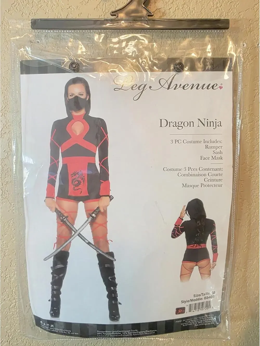 Leg Avenue 3 Piece Dragon Ninja Set Sexy Romper Halloween, Black/Red, Medium US - Picture 5 of 6